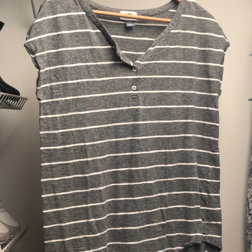 Loose Old Navy Henley Striped Short Sleeved Top